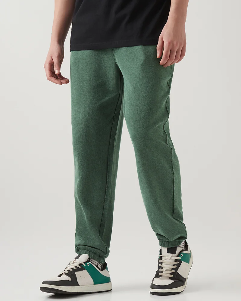 بيواكوف Men's Green Oversized Acid Wash Warm Joggers